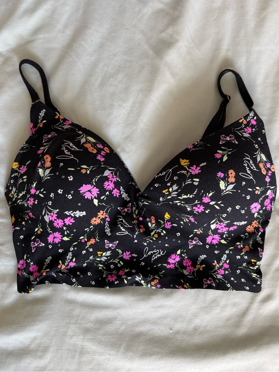 PINK Victoria's Secret Other - PINK Victoria's Secret Black Floral Wireless Bralette with Pink Orange Flowers S